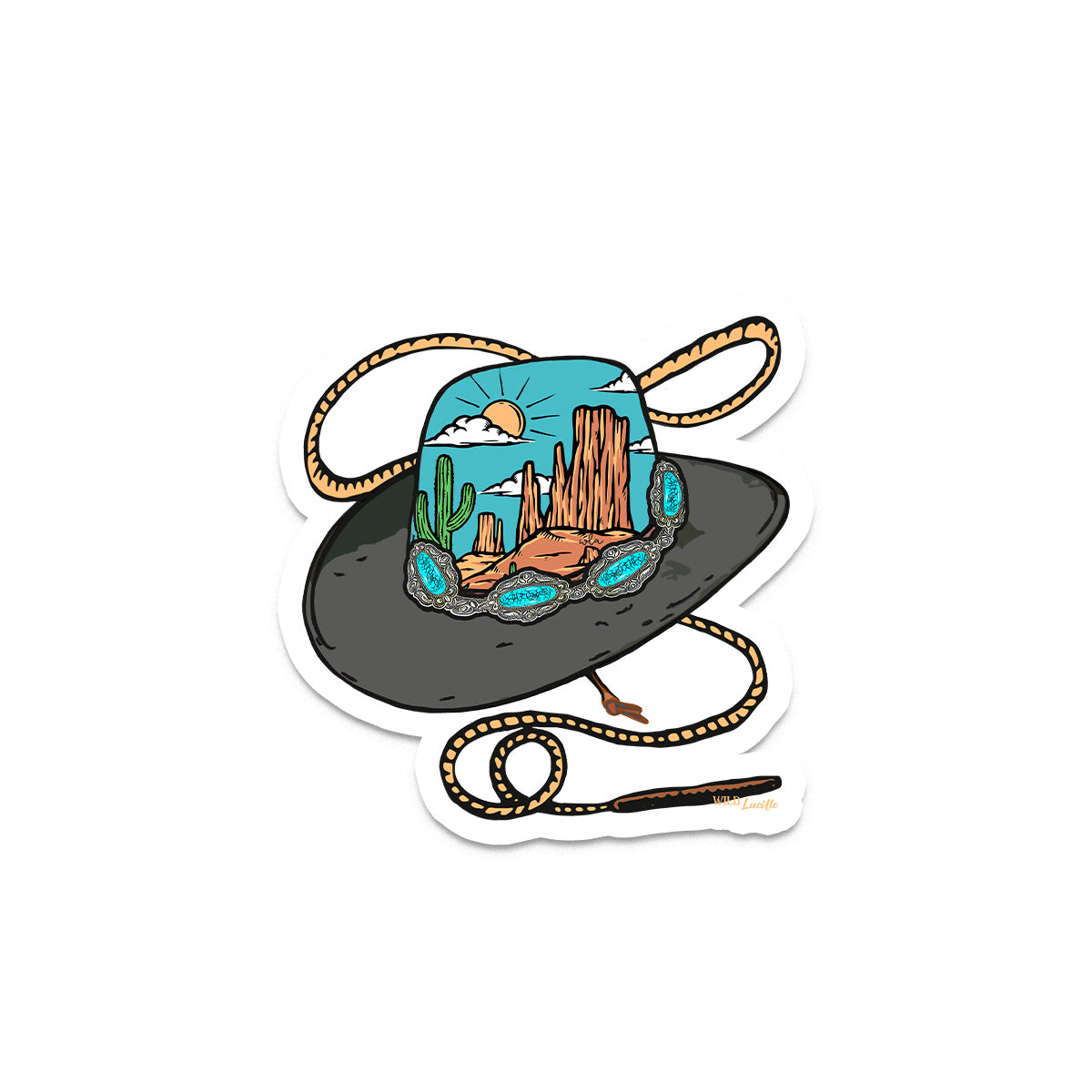 Desert Turquoise Cowboy Hat - Western Boho Vinyl Decal