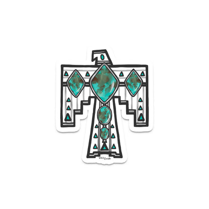 Hand Drawn Turquoise Thunderbird - Vinyl Sticker Decal