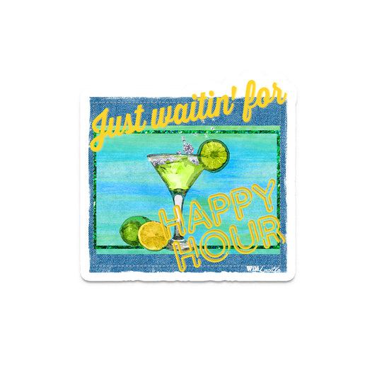 Just Waitin' For Happy Hour - Sassy Vinyl Tumbler Decal