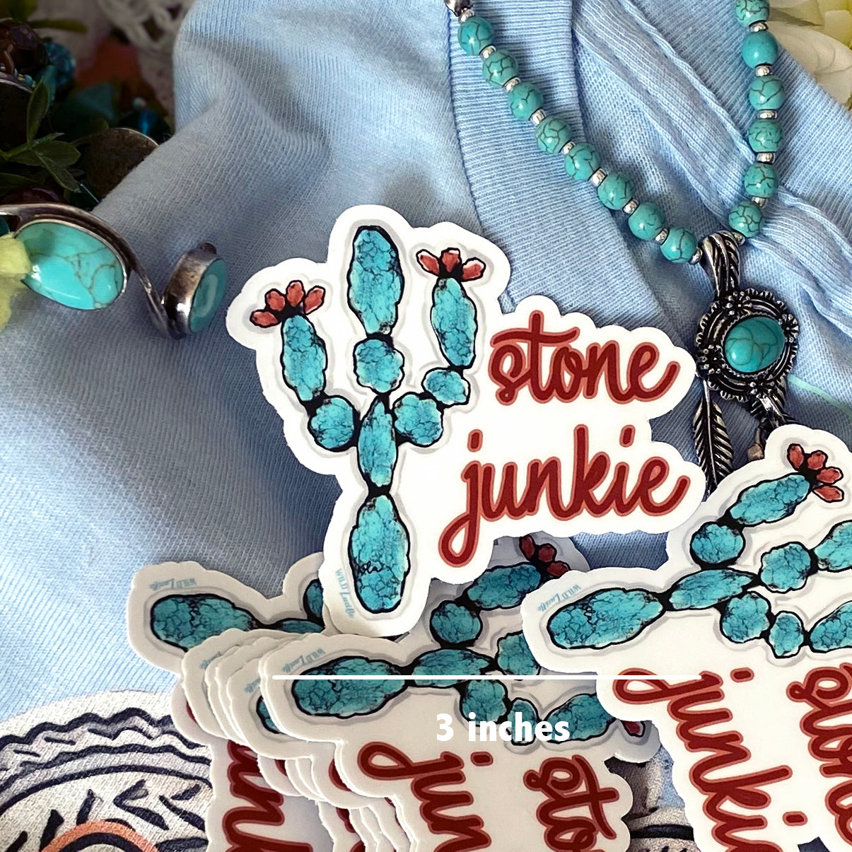 Stone Junkie Turquoise Cactus - Western Decal
