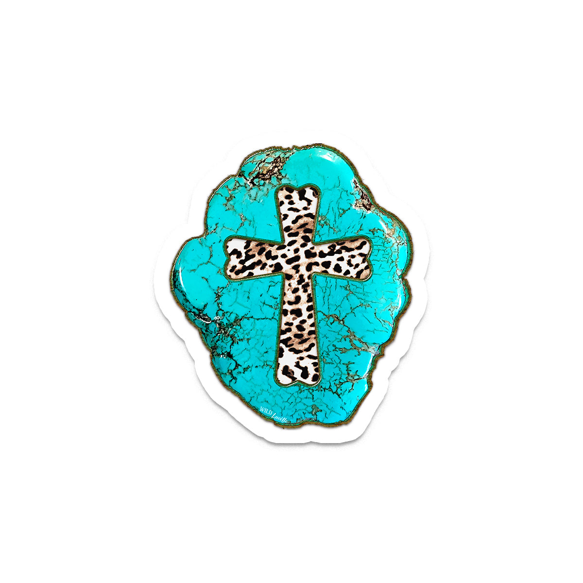 Turquoise Leopard Cross - Vinyl Sticker Decal