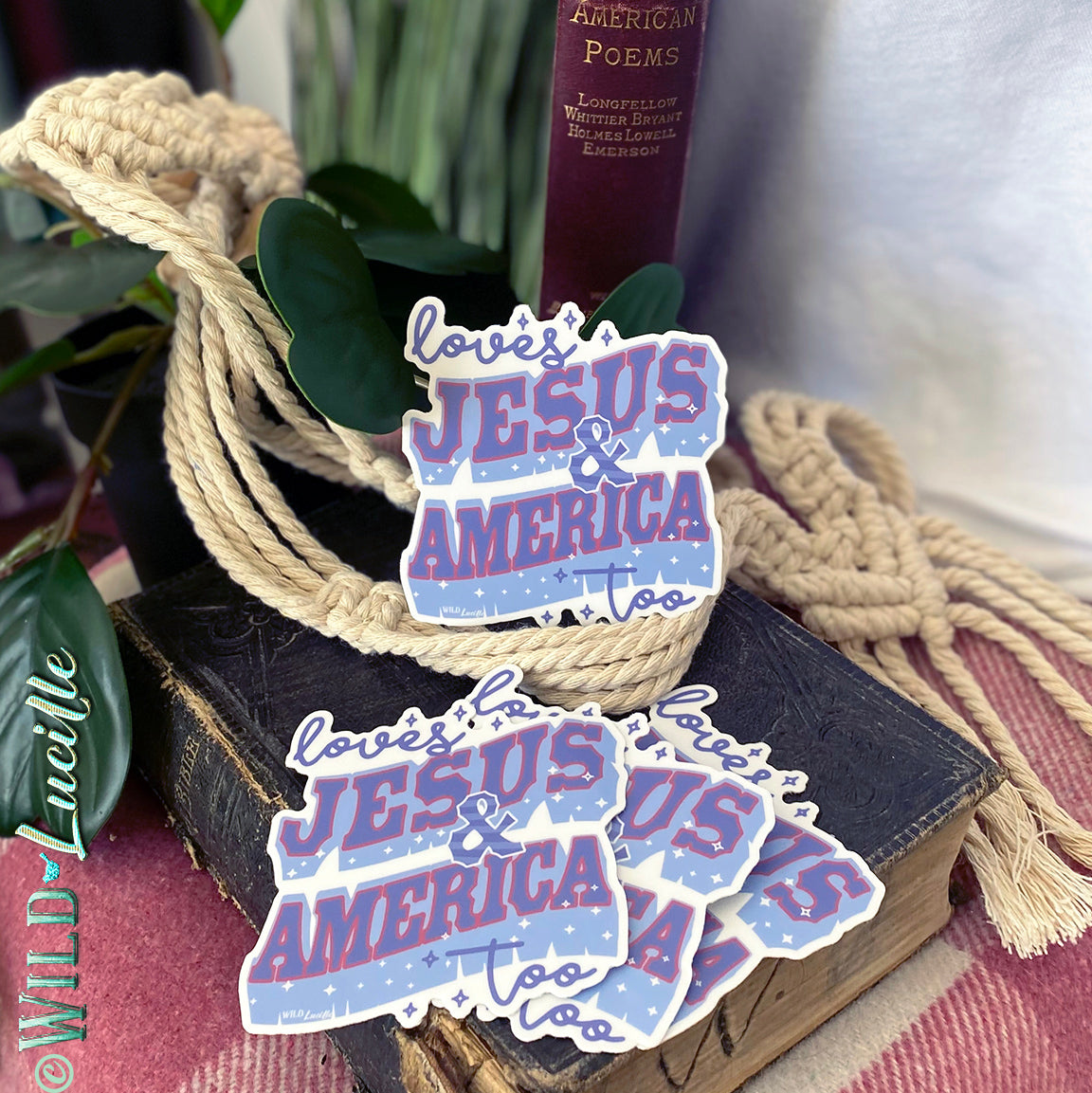 Loves Jesus and America Too - Patriotic Sticker Decal